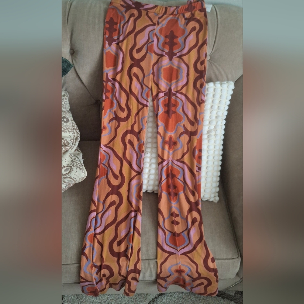 Free People Paisley Make A Statement Fun Flare Pants Boho Womens - Picture 4 of 5